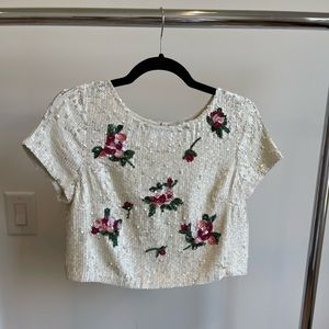 BHLDN x Pallavi Mohan Sequin Floral Print S/S Crop Top